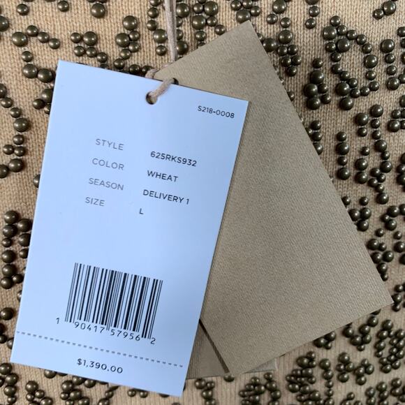 MICHAEL KORS COLLECTION Size L Tan Copper Cashmere Studded Animal Print Sweater - Picture 5 of 7